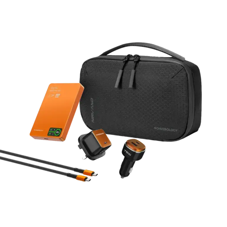 Powerology Nirvano 5-In-1 Power Travel Kit - Black/Orange