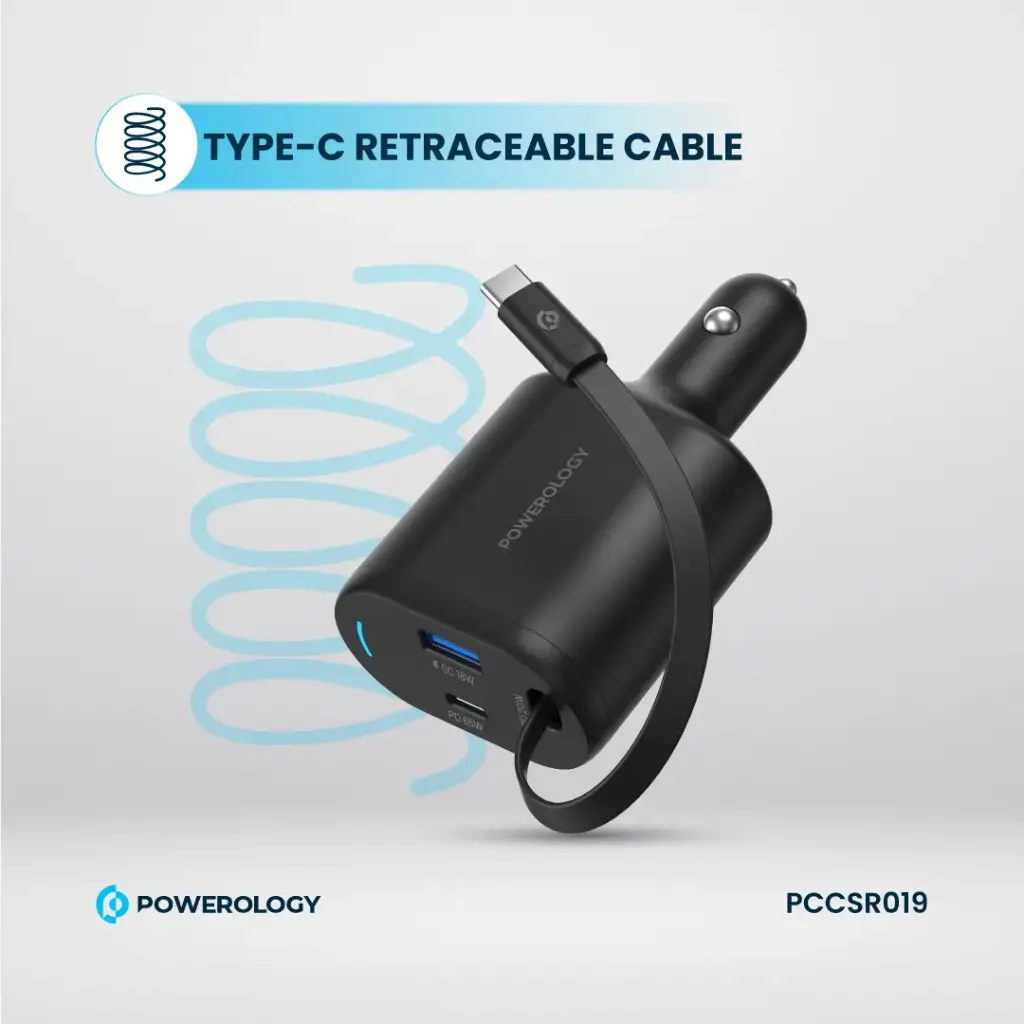 Powerology Type-C Retractable Car Charger 103W