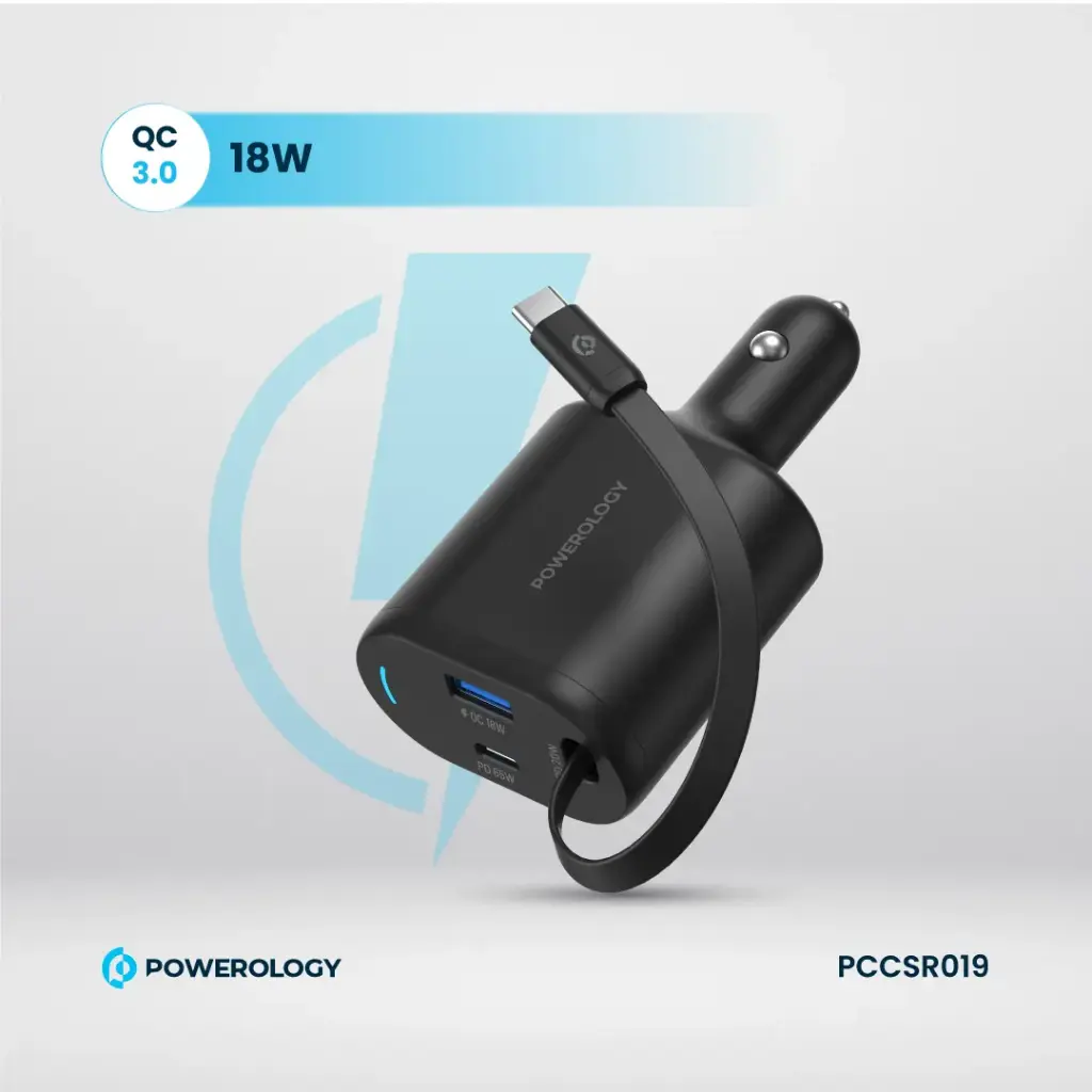 Powerology Type-C Retractable Car Charger 103W