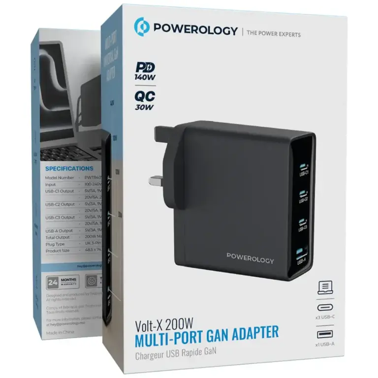 Powerology Volt-X 200W Multi-Port Gan Adapter