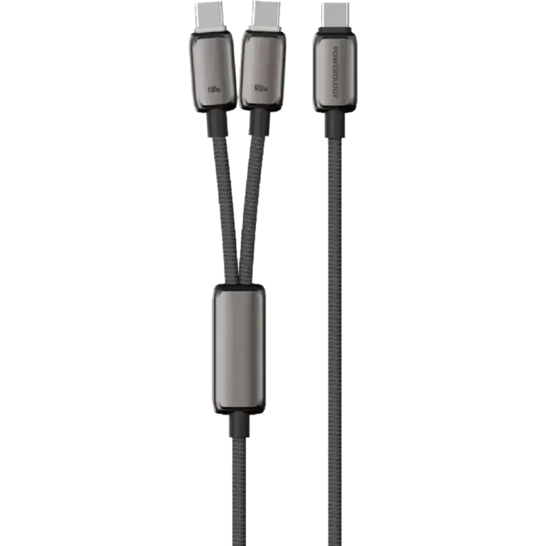 Powerology Zinco Series 2-In-1 Dual USB-C Cable - Dark Gray