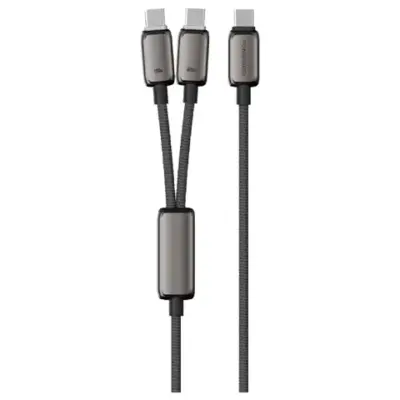 Powerology Zinco Series 2-In-1 Dual USB-C Cable - Dark Gray