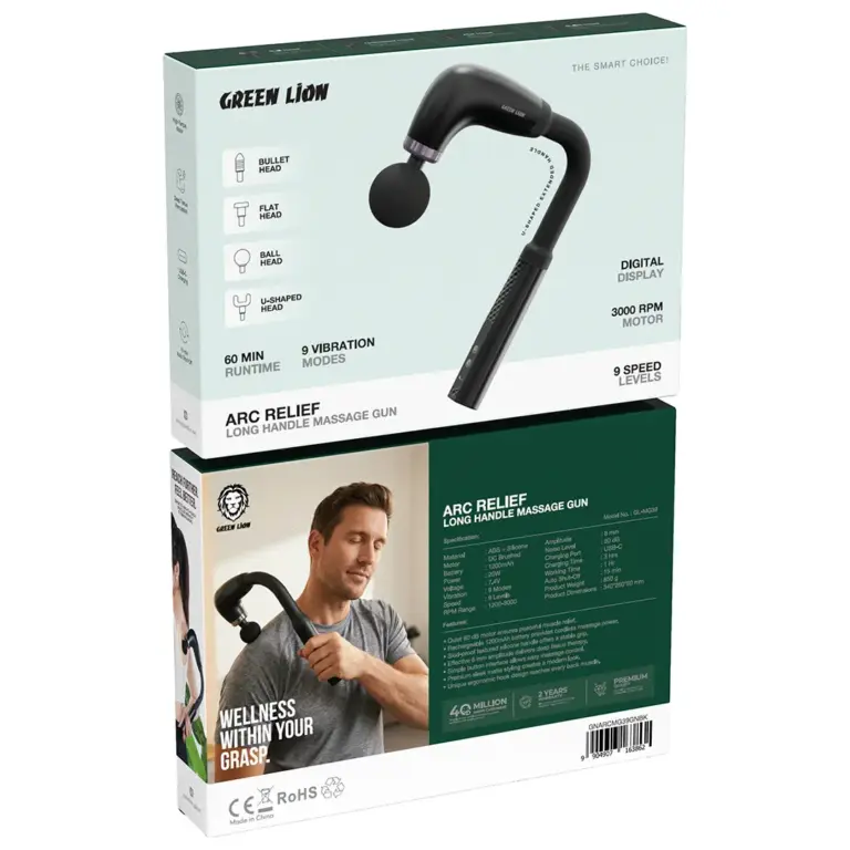 Green Lion ARC Relief Long Handle Massage Gun - Black