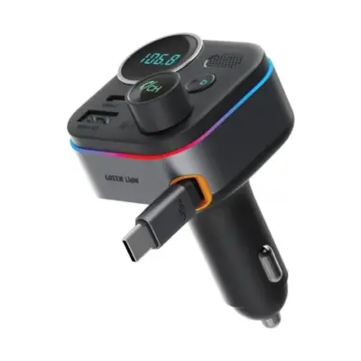 Green Lion Car FM Transmitter with Bluetooth 5.4 & Dual Port - Black