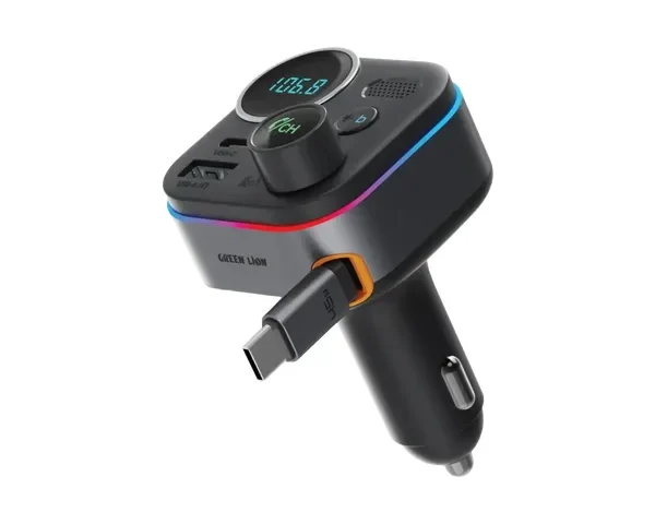 Green Lion Car FM Transmitter with Bluetooth 5.4 & Dual Port - Black