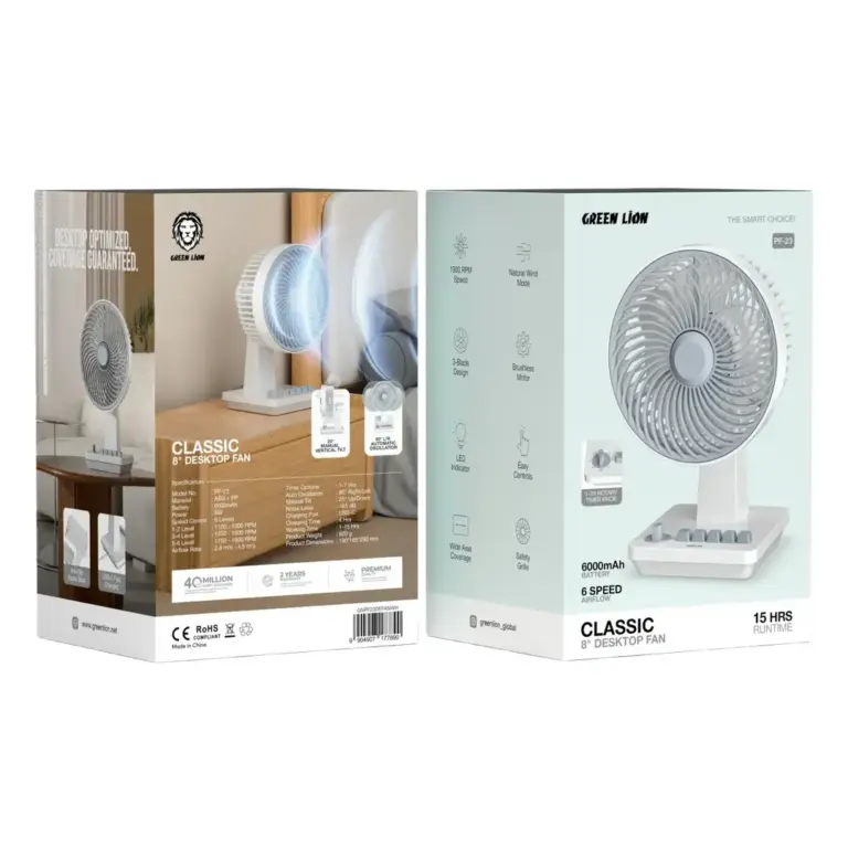 Green Lion Classic 8" Desktop Fan - White