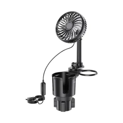Green Lion Drive Fan Duo 2-In-1 Cup Holder with Car Fan - Black