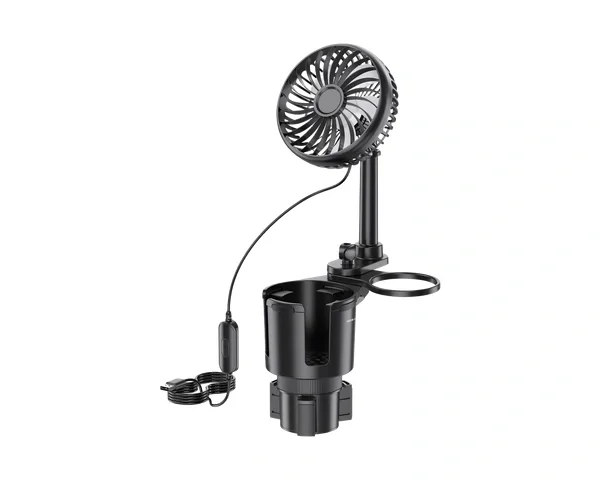 Green Lion Drive Fan Duo 2-In-1 Cup Holder with Car Fan - Black