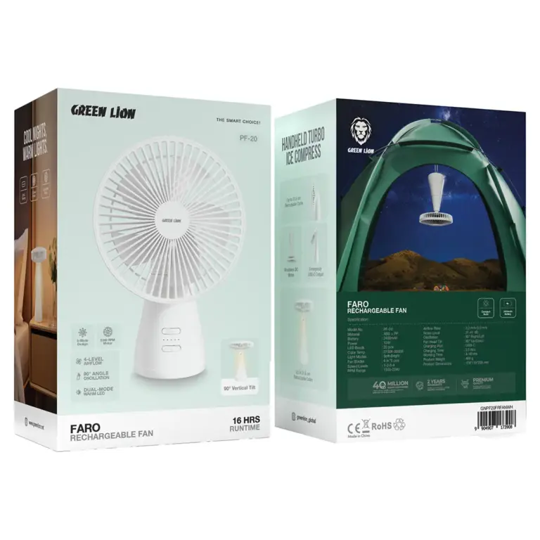 Green Lion Faro Rechargeable Fan - White