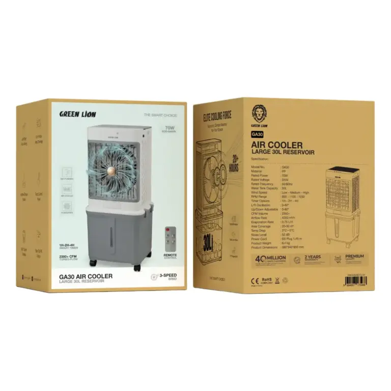 Green Lion GA30 Air Cooler with Large 30L Reservoir - Grey