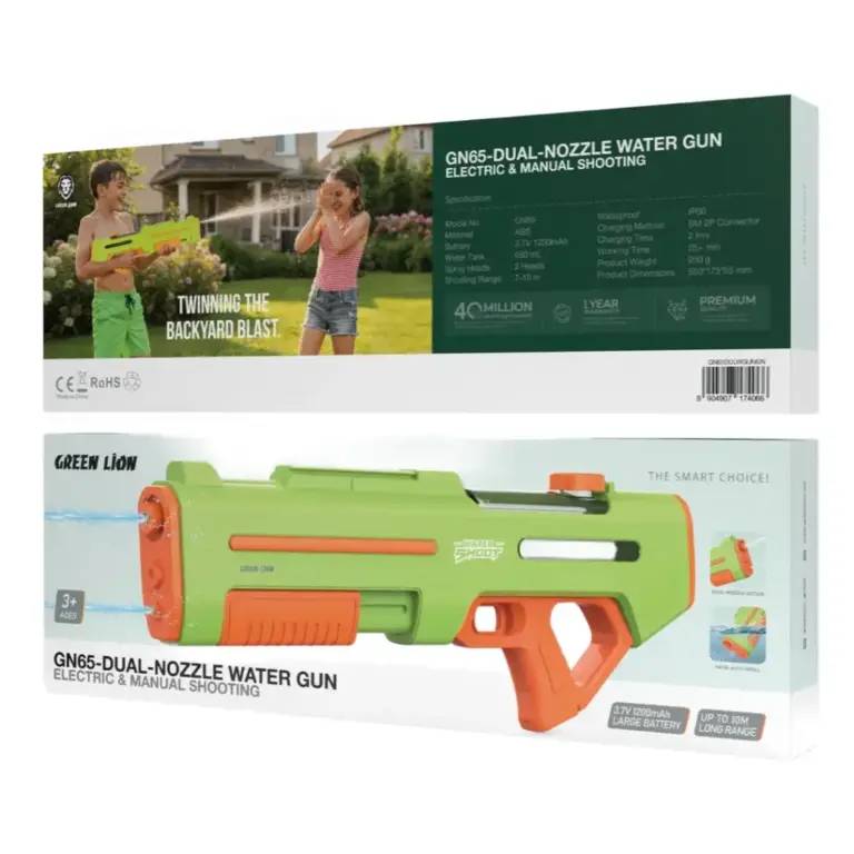 Green Lion GN65-Dual-Nozzle Water Gun with Electric & Manual Shooting