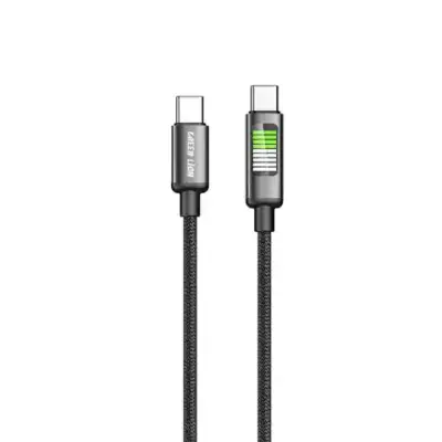 Gadget Pulse Kenya 59 Green Lion LED Braided USB-C to USB-C Cable - Black