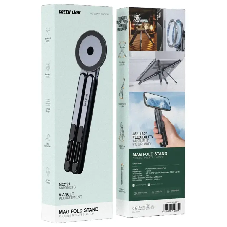 Green Lion Mag Fold Stand for Laptop, Tablets & Phones - Gray