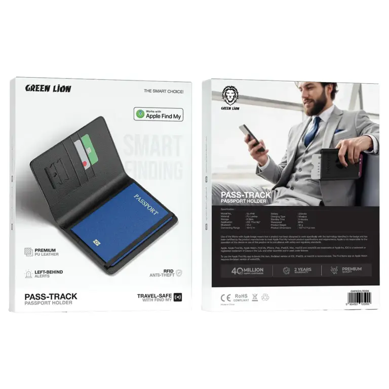 Green Lion Pass-Track Passport Holder - Black