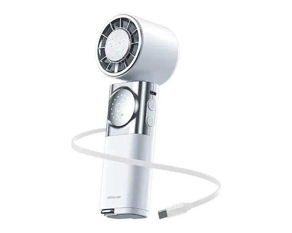 Green Lion Power Wind Handheld Fan with Power Bank- White