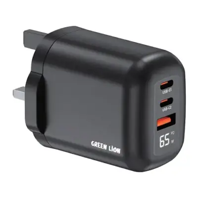 Green Lion Q-Series UK Plug 2 USB-C & USB-A Charger - Black