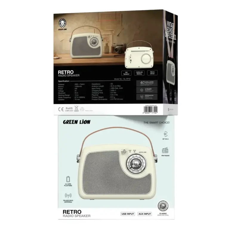 Green Lion Retro Radio Speaker - Cream