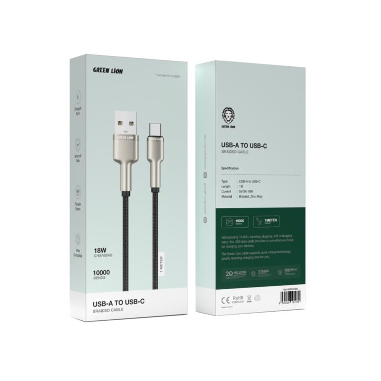 Green Lion USB-A to USB-C Braided Cable - Black