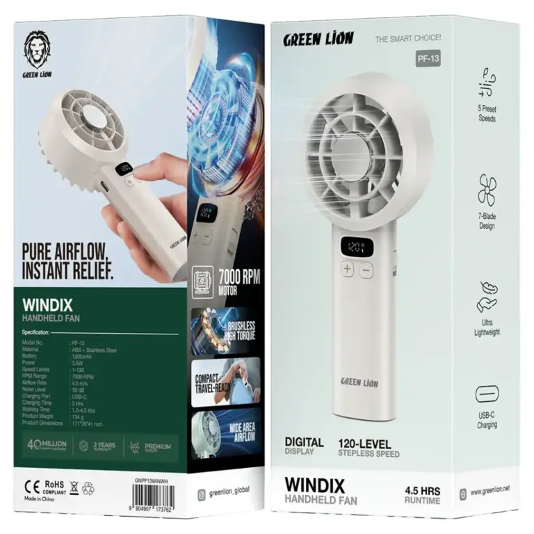 Green Lion Windix Handheld Fan - White