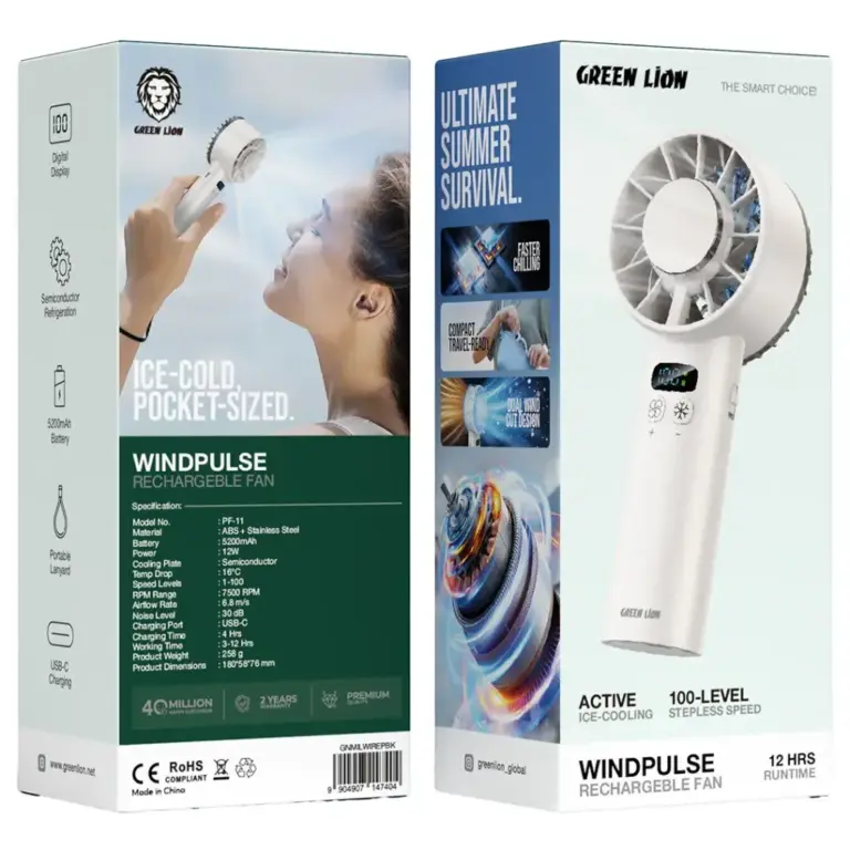 Green Lion Windix Pro Handheld Cooling Fan - White