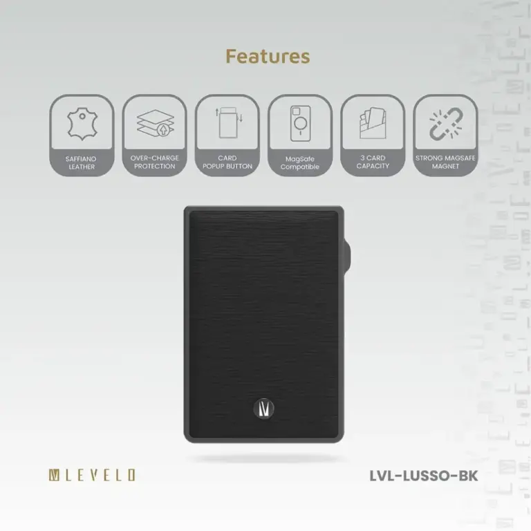 Levelo Lusso MagSafe Saffiano Leather Card Holder - Black