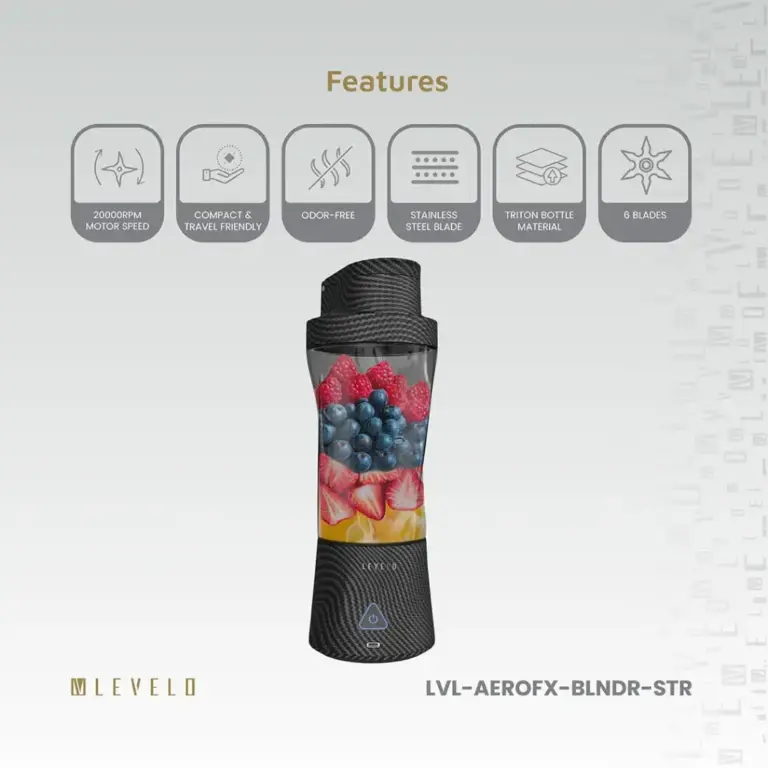 Levelo Portable Carbon Fiber Blender Aeroflex - Smoky Transparent