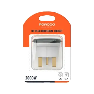 Porodo 2000W UK Plug Universal Socket - White / Black