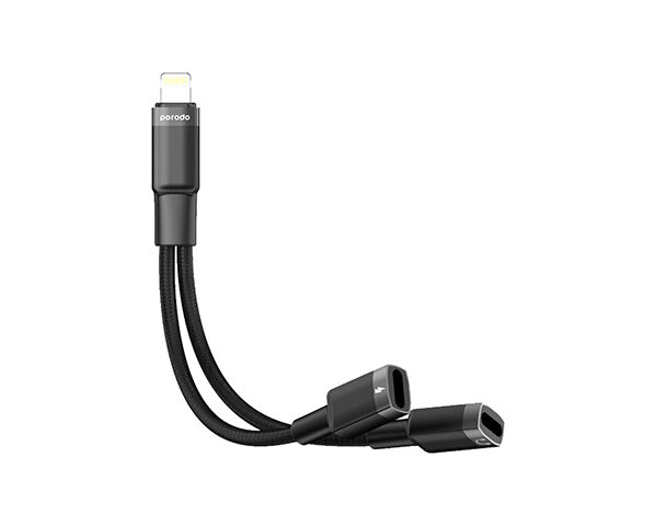 Porodo 2in1 Lightning to 2Lightning Jack Headphone and Charging Converter Adapter