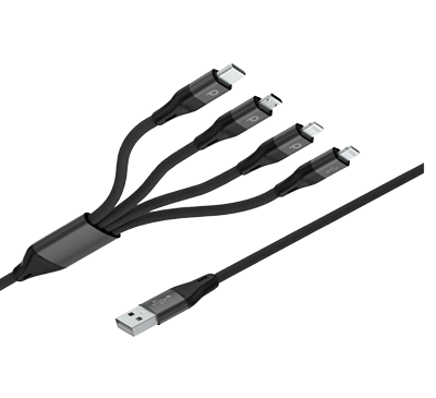 Porodo 4 in 1 Aluminum Braided Cable 1.2M 2.4A (Lightning 2X / Micro USB / Type-C )