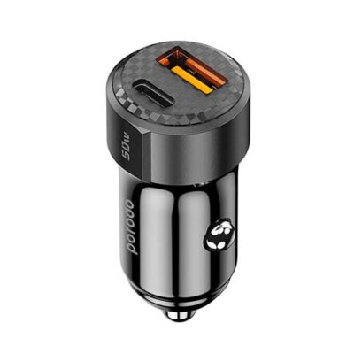 Porodo 50W Dual Port Car Charger PD 20W QC 30W - Black