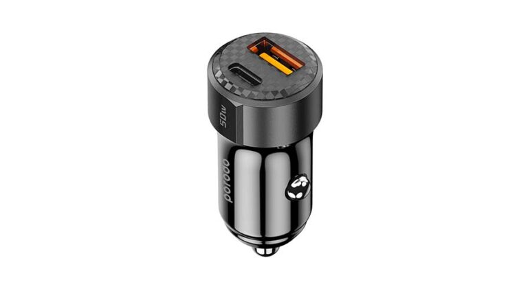 Porodo 50W Dual Port Car Charger PD 20W QC 30W - Black