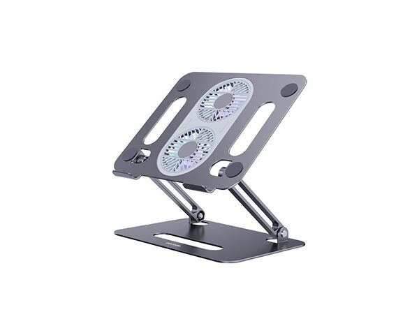 Porodo Alum. alloy Adjustable Laptop Stand with Cooling Fan- Grey