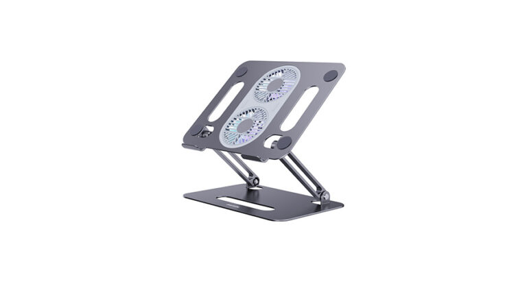 Porodo Alum. alloy Adjustable Laptop Stand with Cooling Fan- Grey