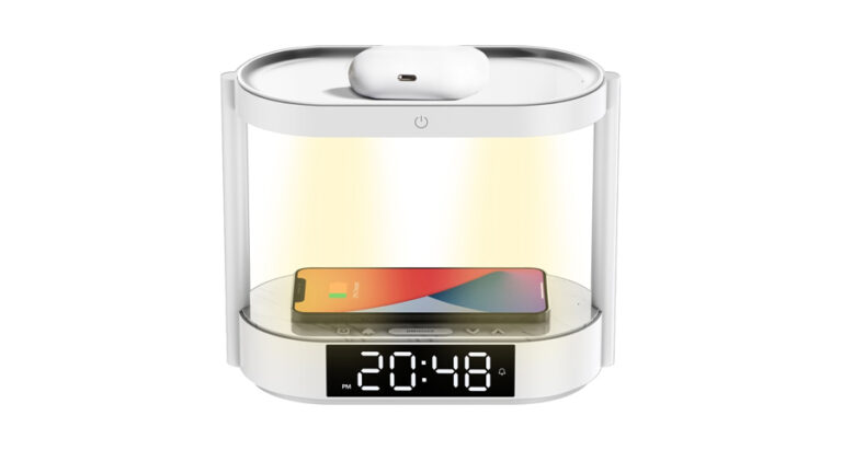 Porodo Bedside Lamp with Wireless Charger and Digital Clock - White