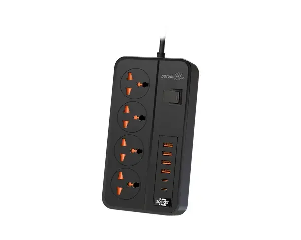 Porodo Blue 4 AC Power Strip - Black