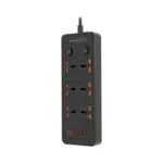 Porodo Blue 6 AC - Dual Switch Power Strip - Black