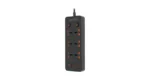 Porodo Blue 6 AC - Dual Switch Power Strip - Black