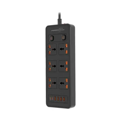 Porodo Blue 6 AC - Dual Switch Power Strip - Black