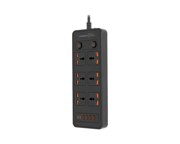 Porodo Blue 6 AC - Dual Switch Power Strip - Black