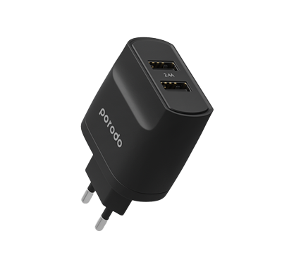 Porodo Blue Dual Port EU 2-Pin Wall Charger – Black