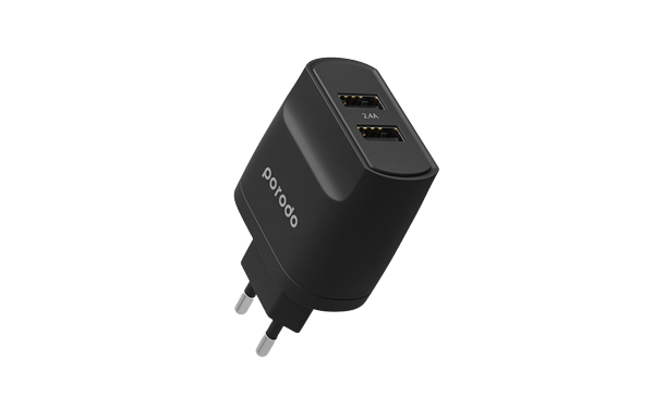 Porodo Blue Dual Port EU 2-Pin Wall Charger – Black
