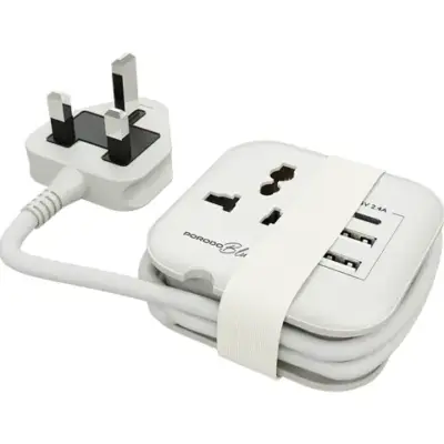 Porodo Blue Volga Multi-Port Universal AC Socket with USB-A & C - White