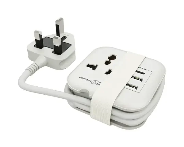 Porodo Blue Volga Multi-Port Universal AC Socket with USB-A & C - White