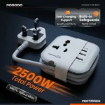 Porodo Blue Volga Multi-Port Universal AC Socket with USB-A & C - White