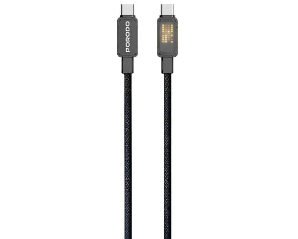 Porodo Braided Cable with LED Illuminated Indicator - Black
