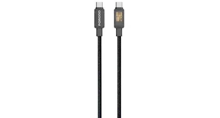 Porodo Braided Cable with LED Illuminated Indicator - Black