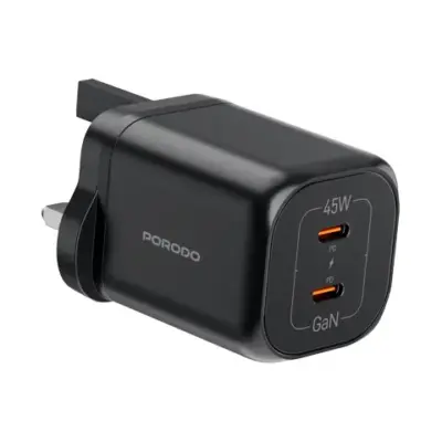 Porodo Dual USB-C Quick Charger - Black
