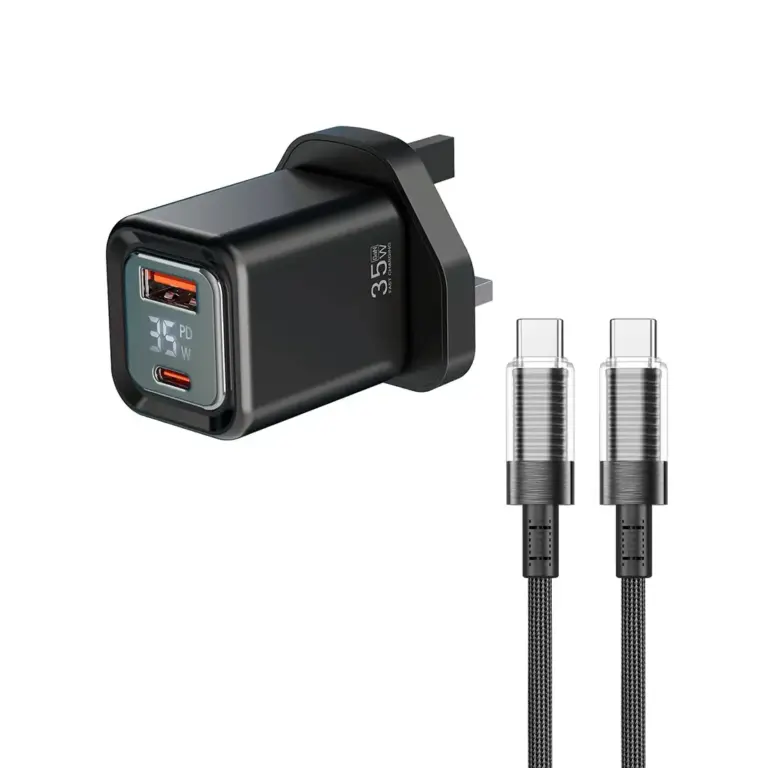 Porodo GaN Quick Charger with Dual-Port & Digital Display - Black