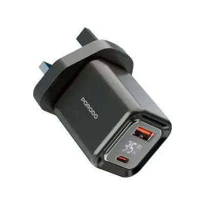 Porodo GaN Quick Charger with Dual-Port & Digital Display - Black