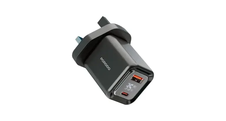 Porodo GaN Quick Charger with Dual-Port & Digital Display - Black
